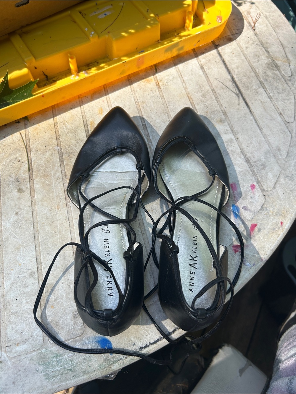 Anne Klein Black Pointed-Toe Lace-Up Flats